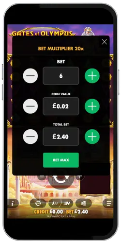 Set your bet size in Pragmatic Play Gates of Olympus before spinning